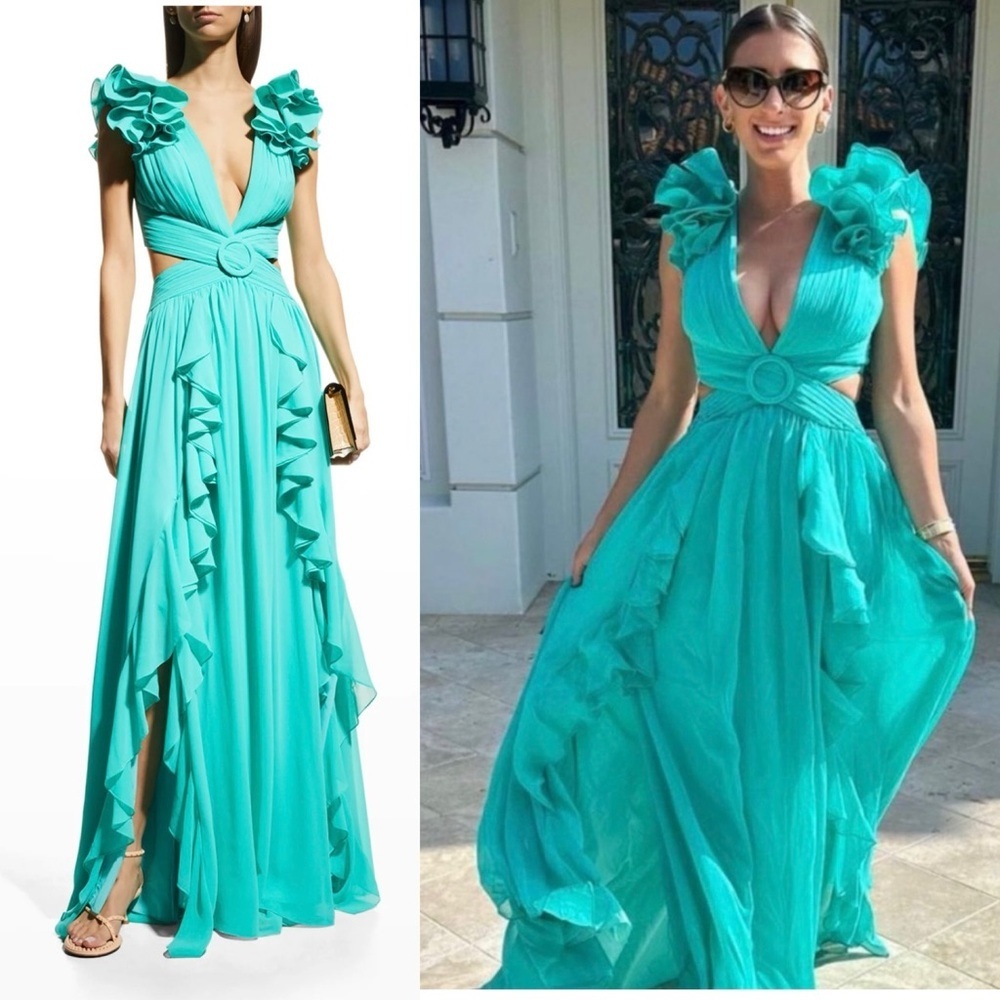 Patbo Flutter Sleeve Cut Out Chiffon Maxi Dress Size 6 EUC - Picture 2 of 8